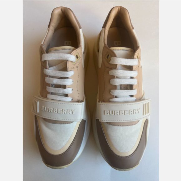 BURBERRY RAMSEY VANILLA CHECK LEATHER WOMENS LOW TOP SNEAKER 39.5 IT/ 9.5 US - Picture 4 of 10